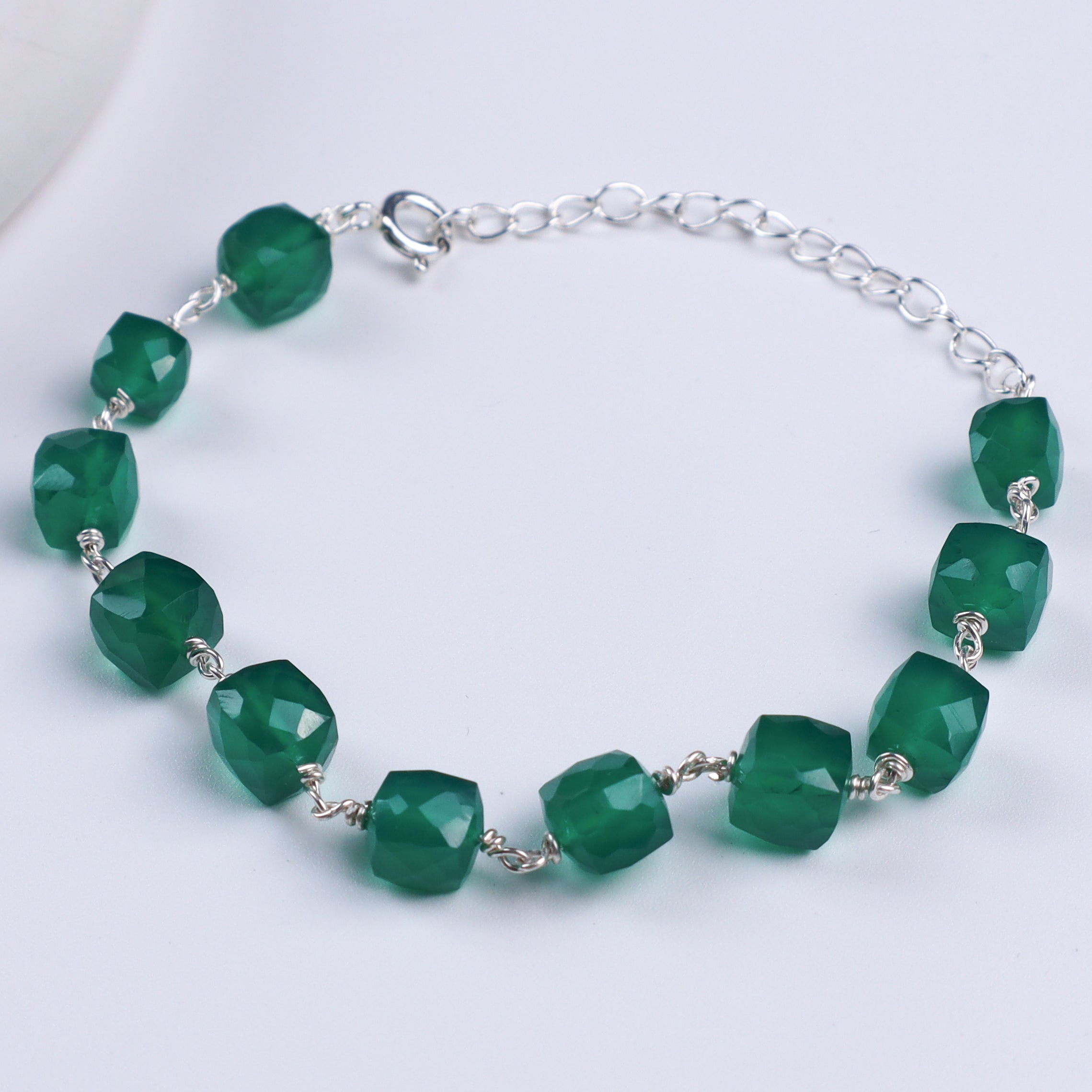Green Onyx Silver Ganthan Bracelet