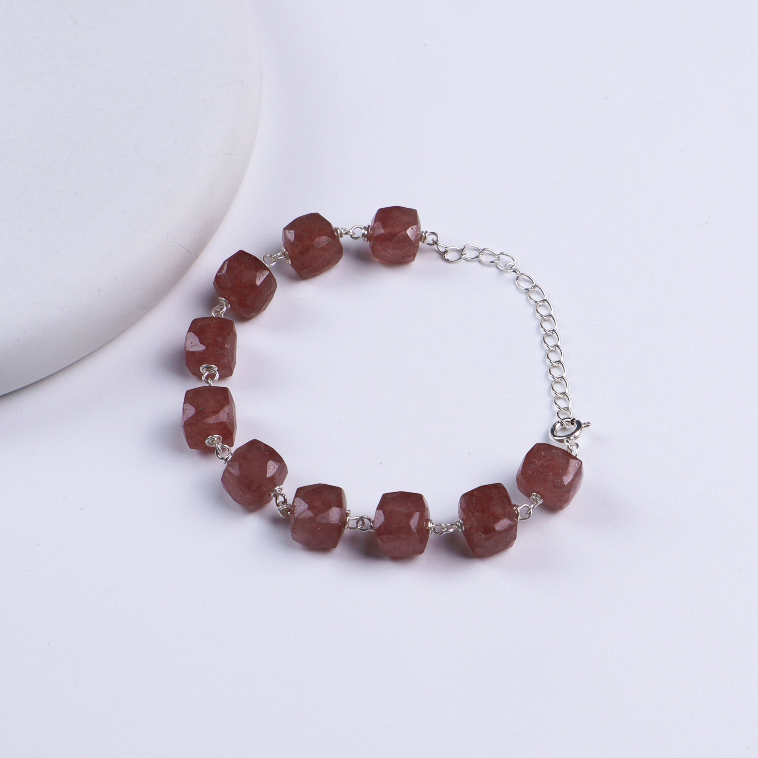 Silver Ganthan Bracelet with Strawberry Quartz Stones