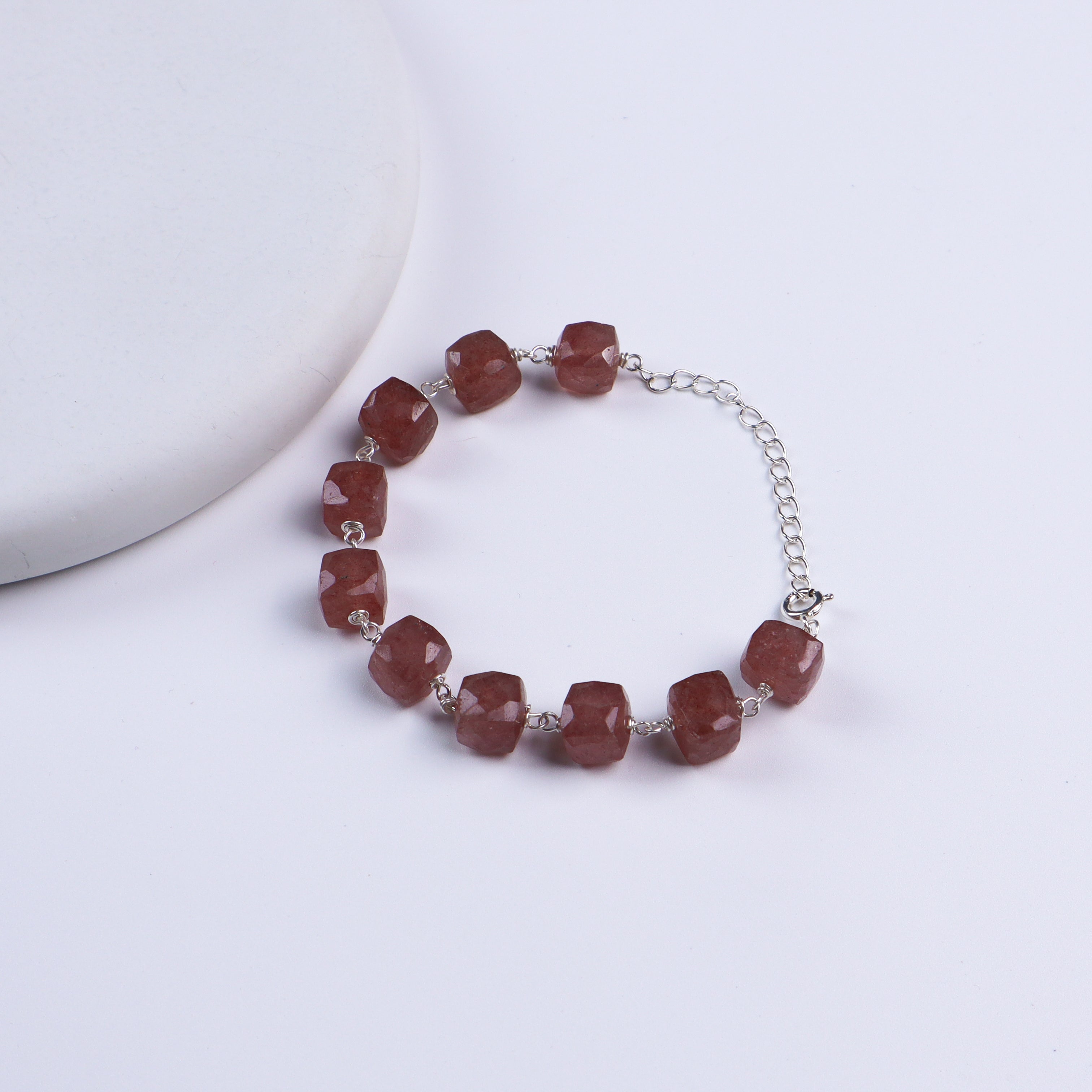Silver Ganthan Bracelet with Strawberry Quartz Stones