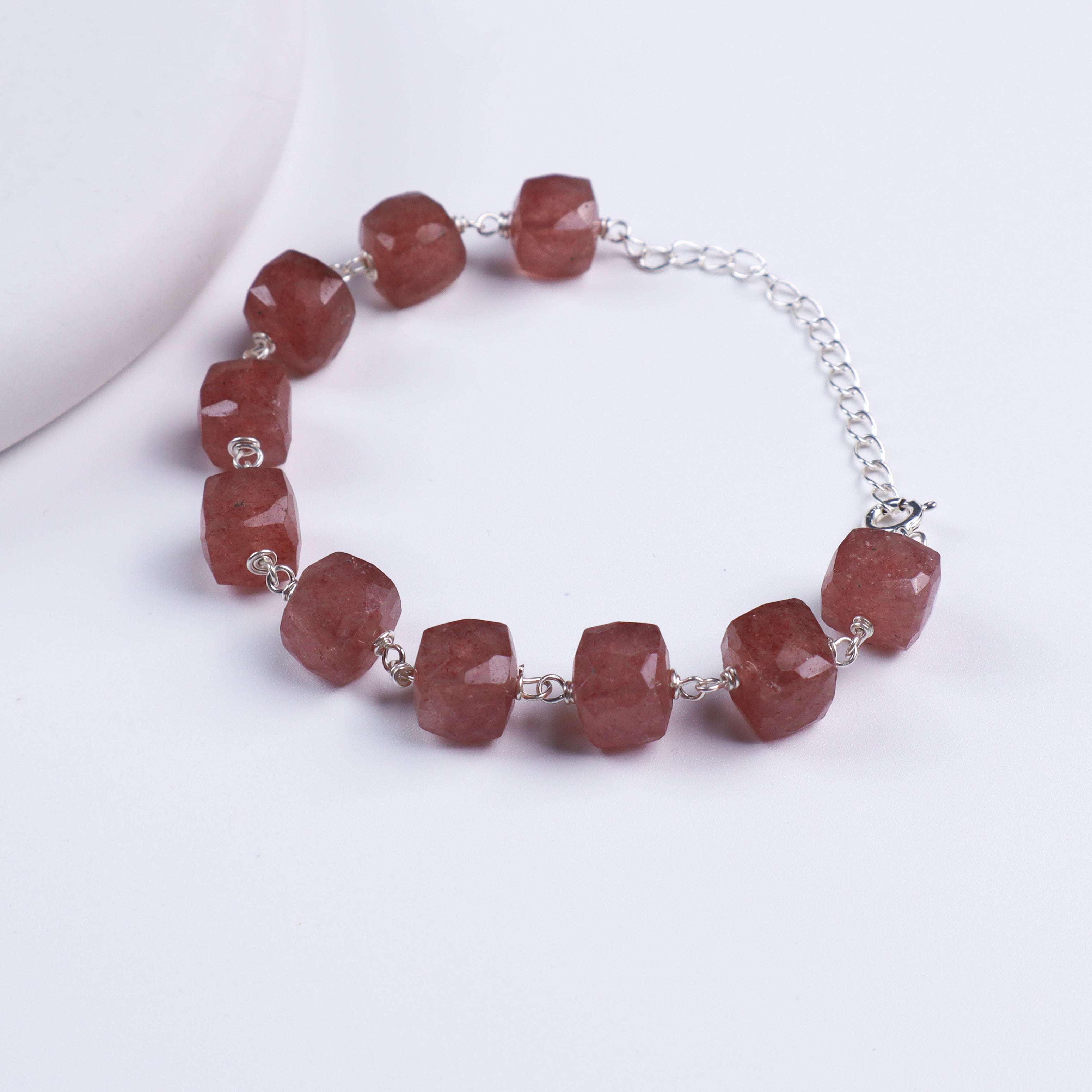 Silver Ganthan Bracelet with Strawberry Quartz Stones