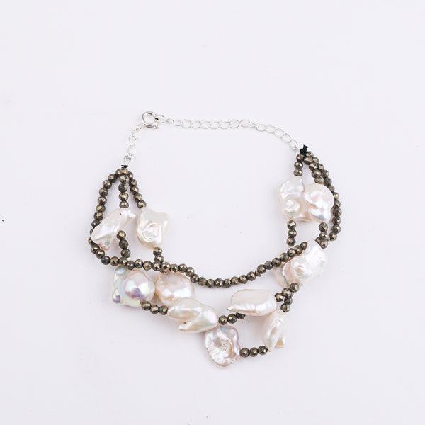 Pyrite & Baroque Pearl Bracelet