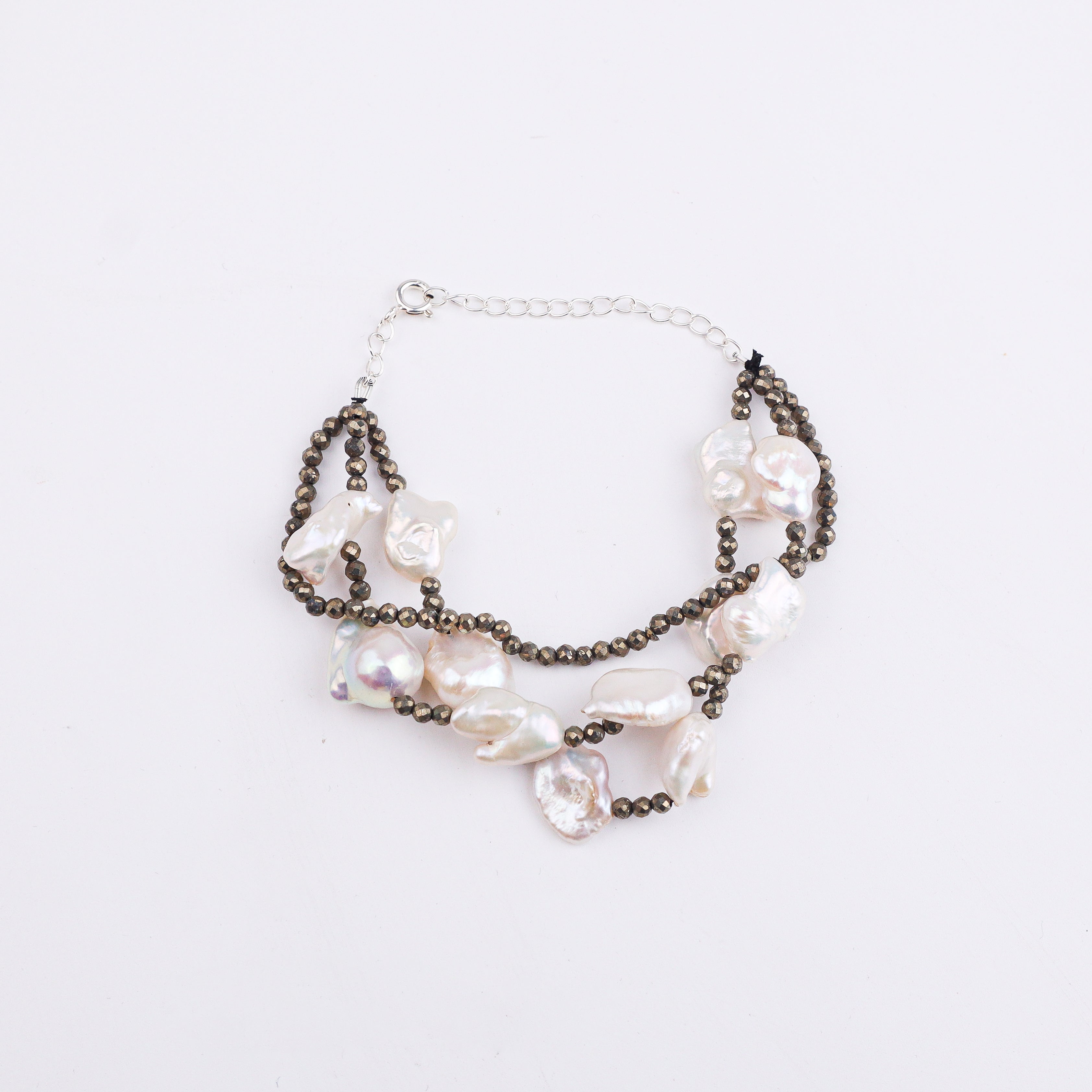 Pyrite & Baroque Pearl Bracelet