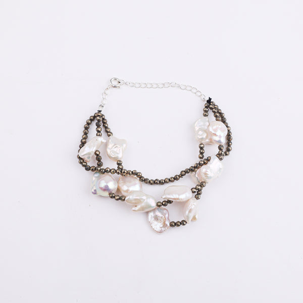 Pyrite & Baroque Pearl Bracelet