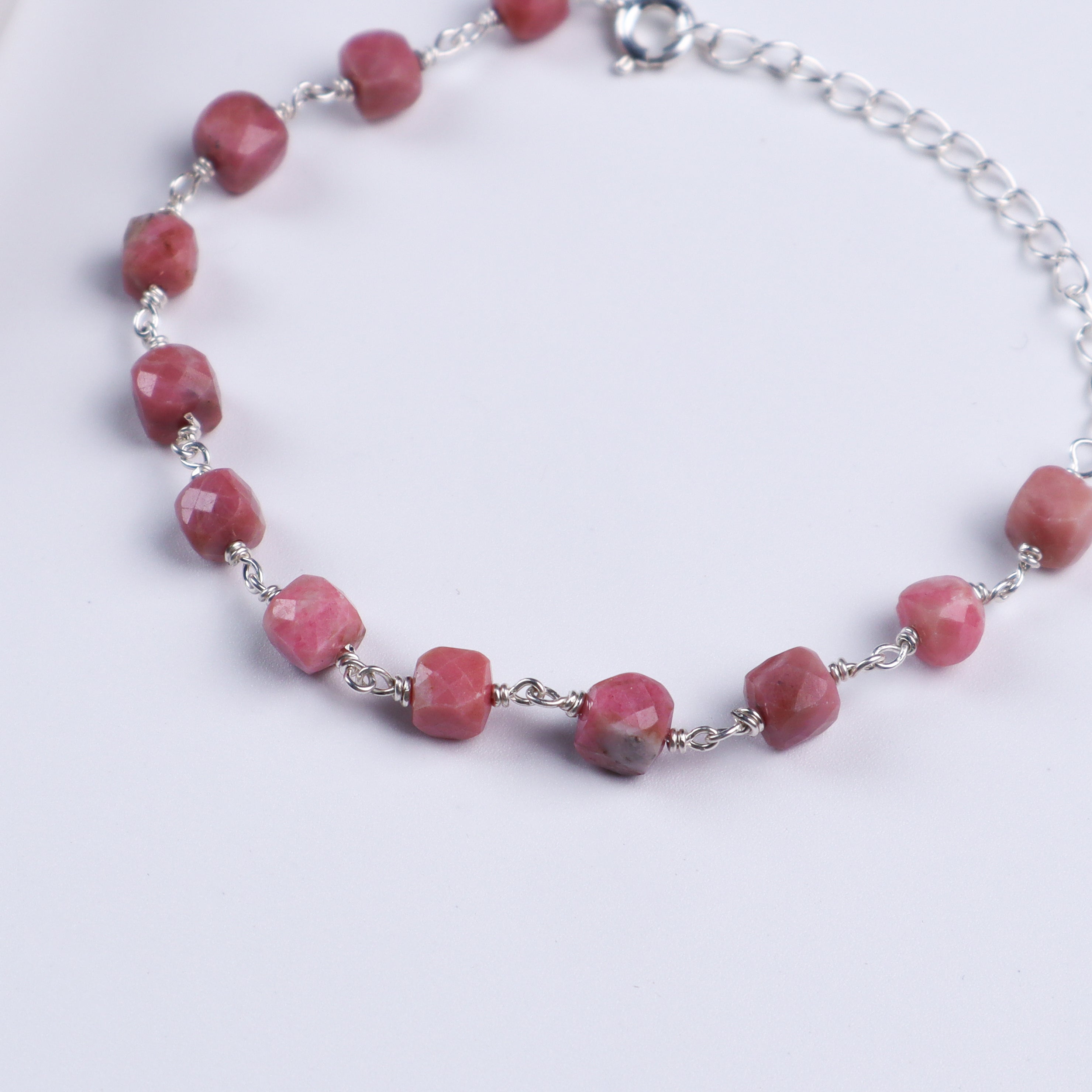 Silver Ganthan Bracelet with Pink Opal Stones
