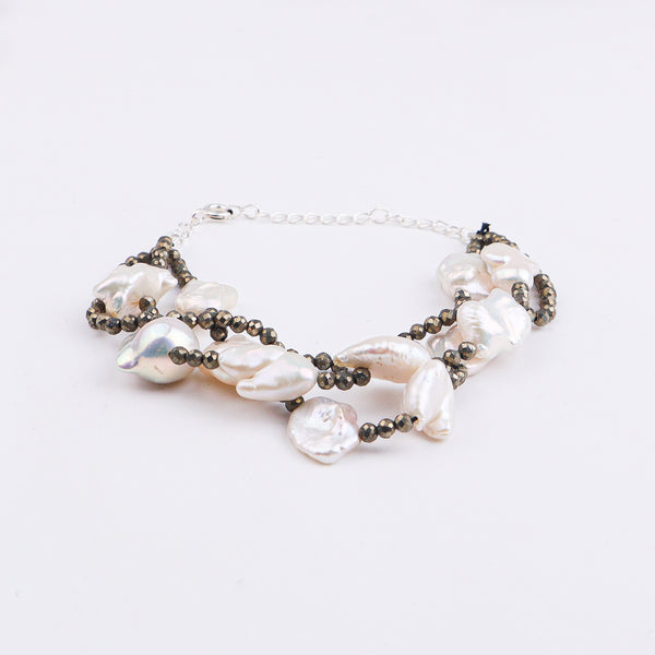 Pyrite & Baroque Pearl Bracelet
