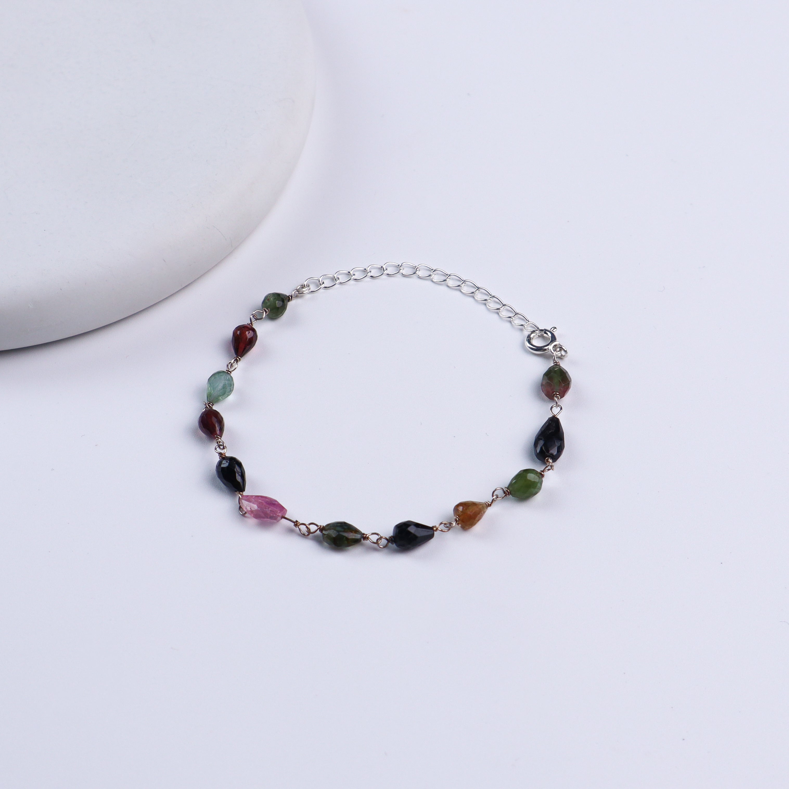 Silver Ganthan Bracelet with Tourmaline Stones