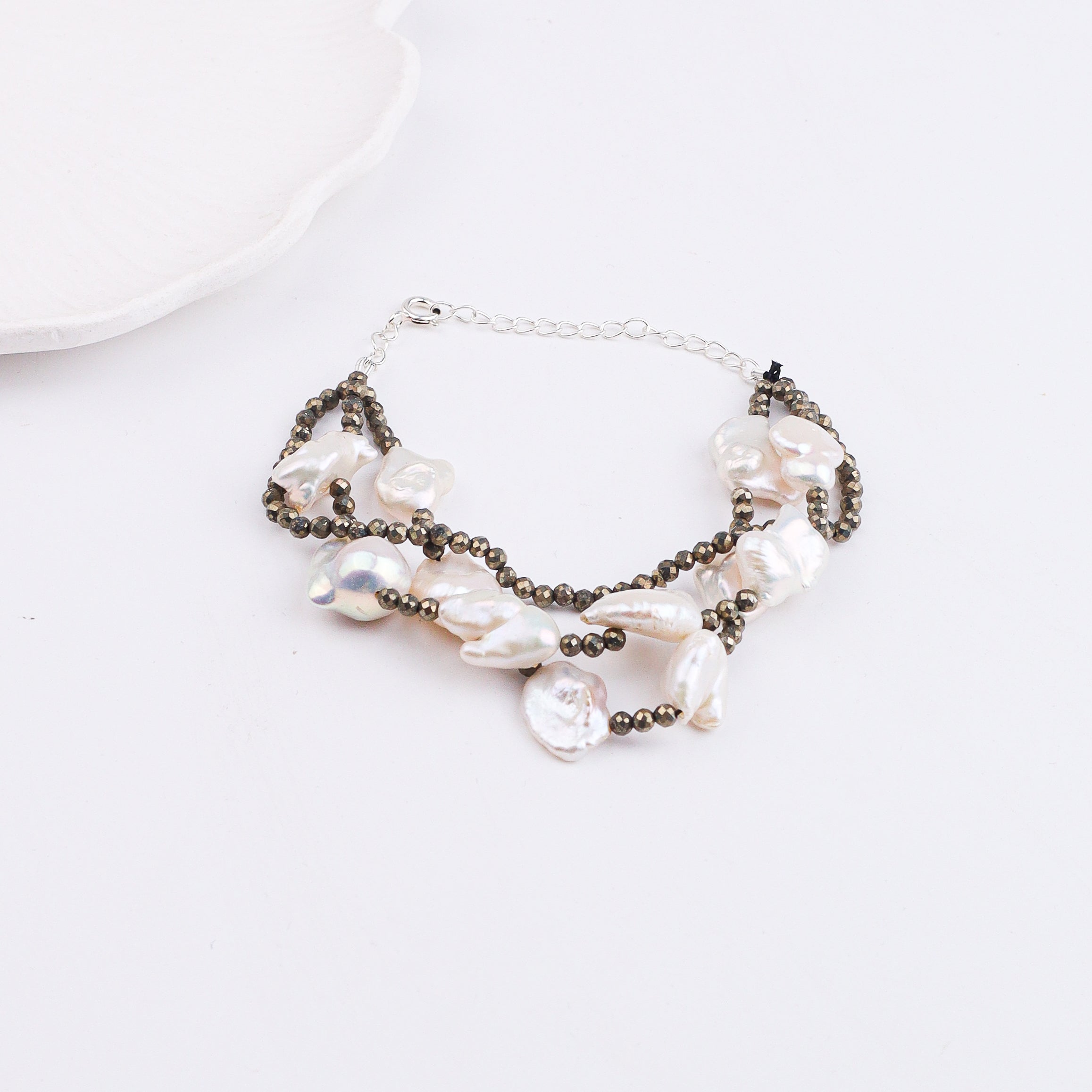 Pyrite & Baroque Pearl Bracelet