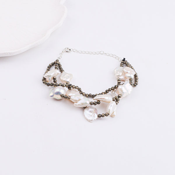 Pyrite & Baroque Pearl Bracelet