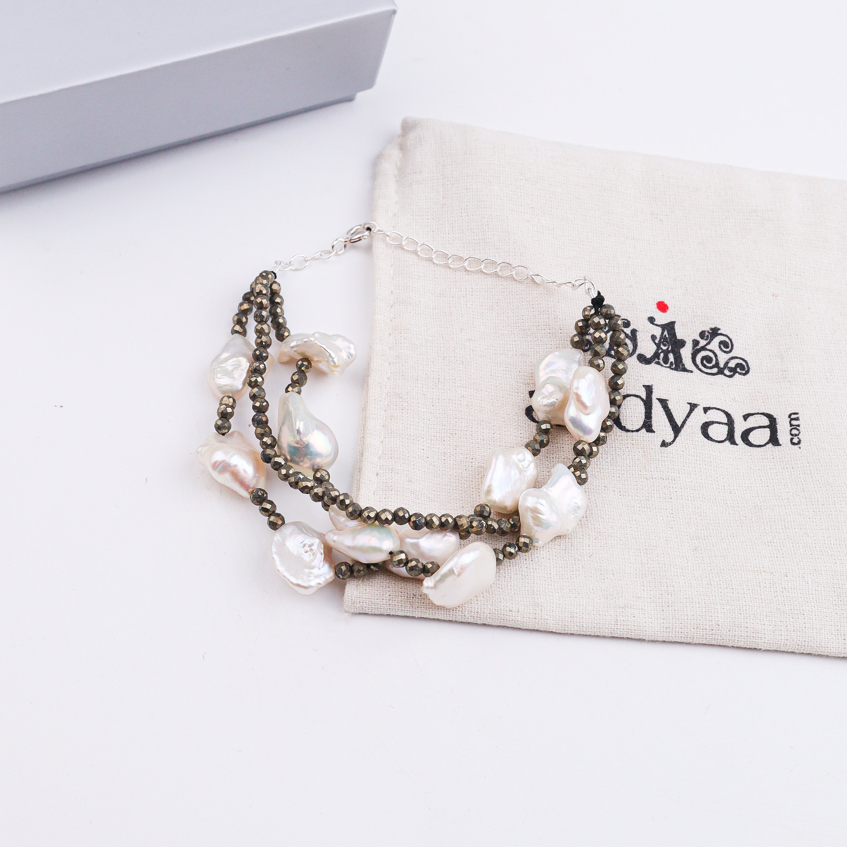 Pyrite & Baroque Pearl Bracelet