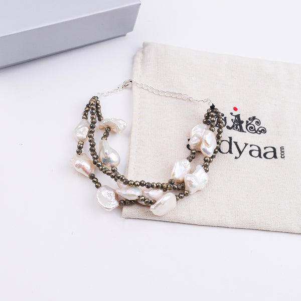 Pyrite & Baroque Pearl Bracelet