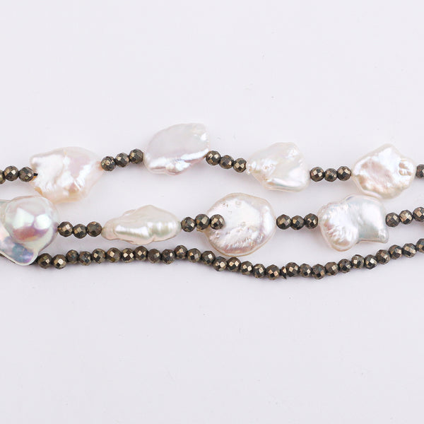 Pyrite & Baroque Pearl Bracelet