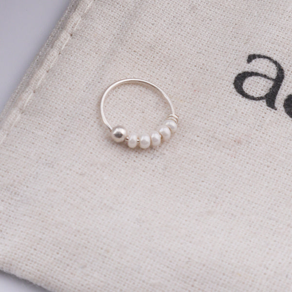 Silver Septum Cum Nose Ring with White Bead (Pierced)