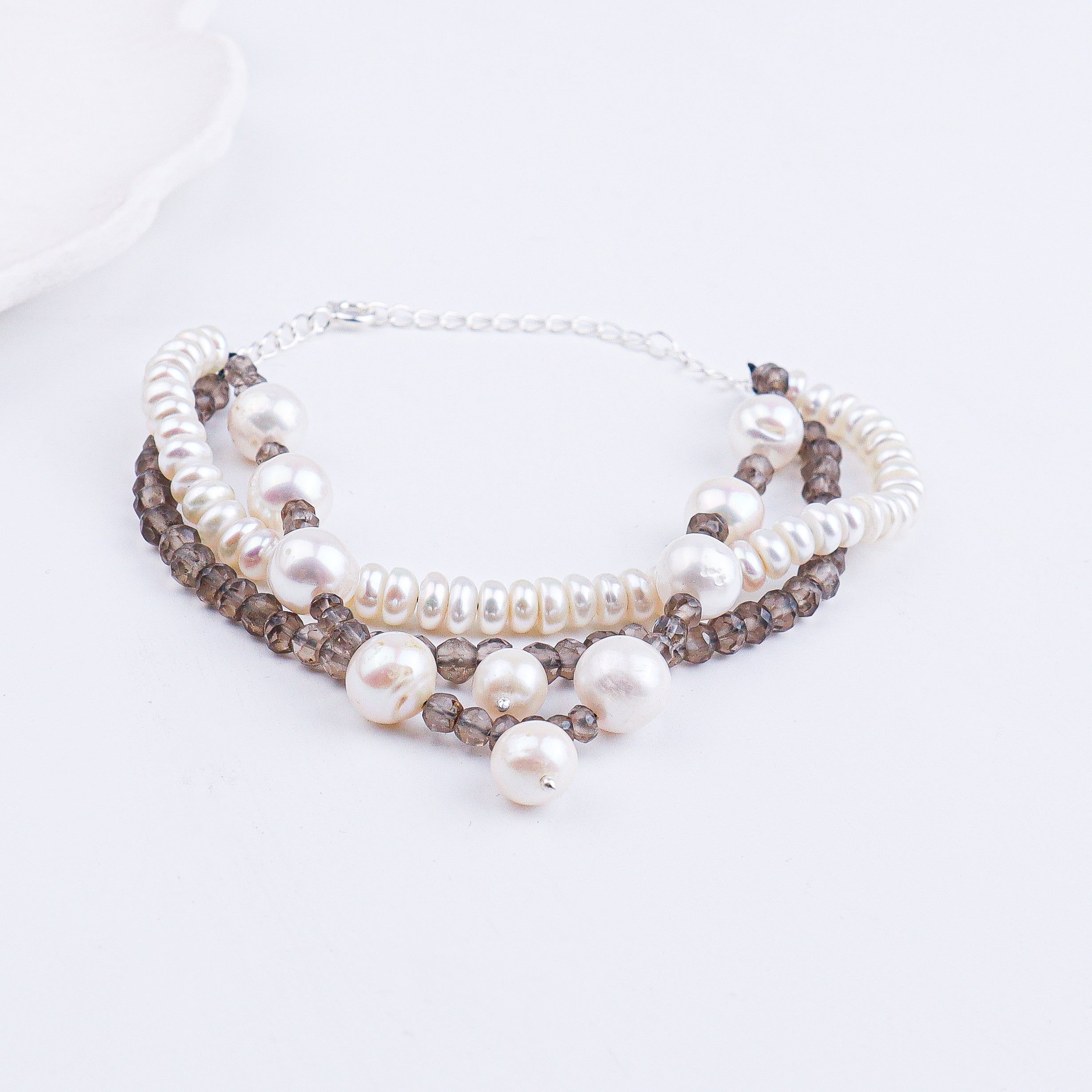 Smoky Quartz & Freshwater Pearl Bracelet