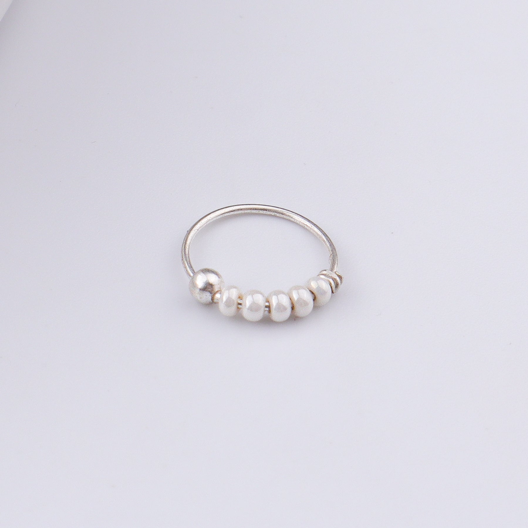 Silver Septum Cum Nose Ring with White Bead (Pierced)