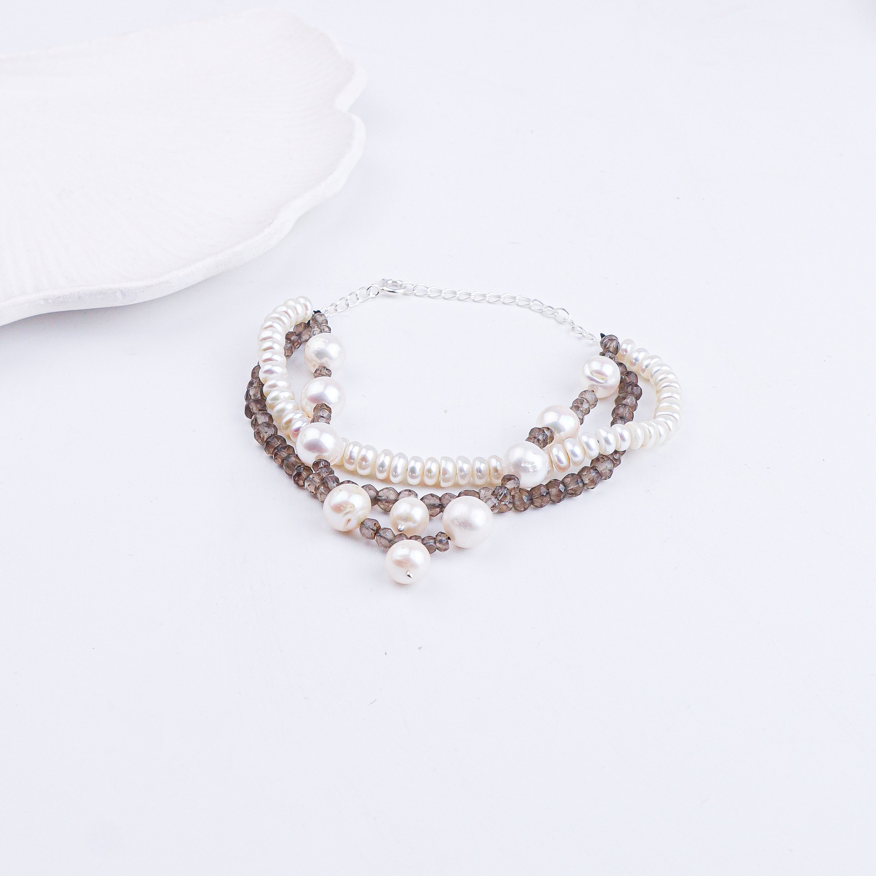 Smoky Quartz & Freshwater Pearl Bracelet