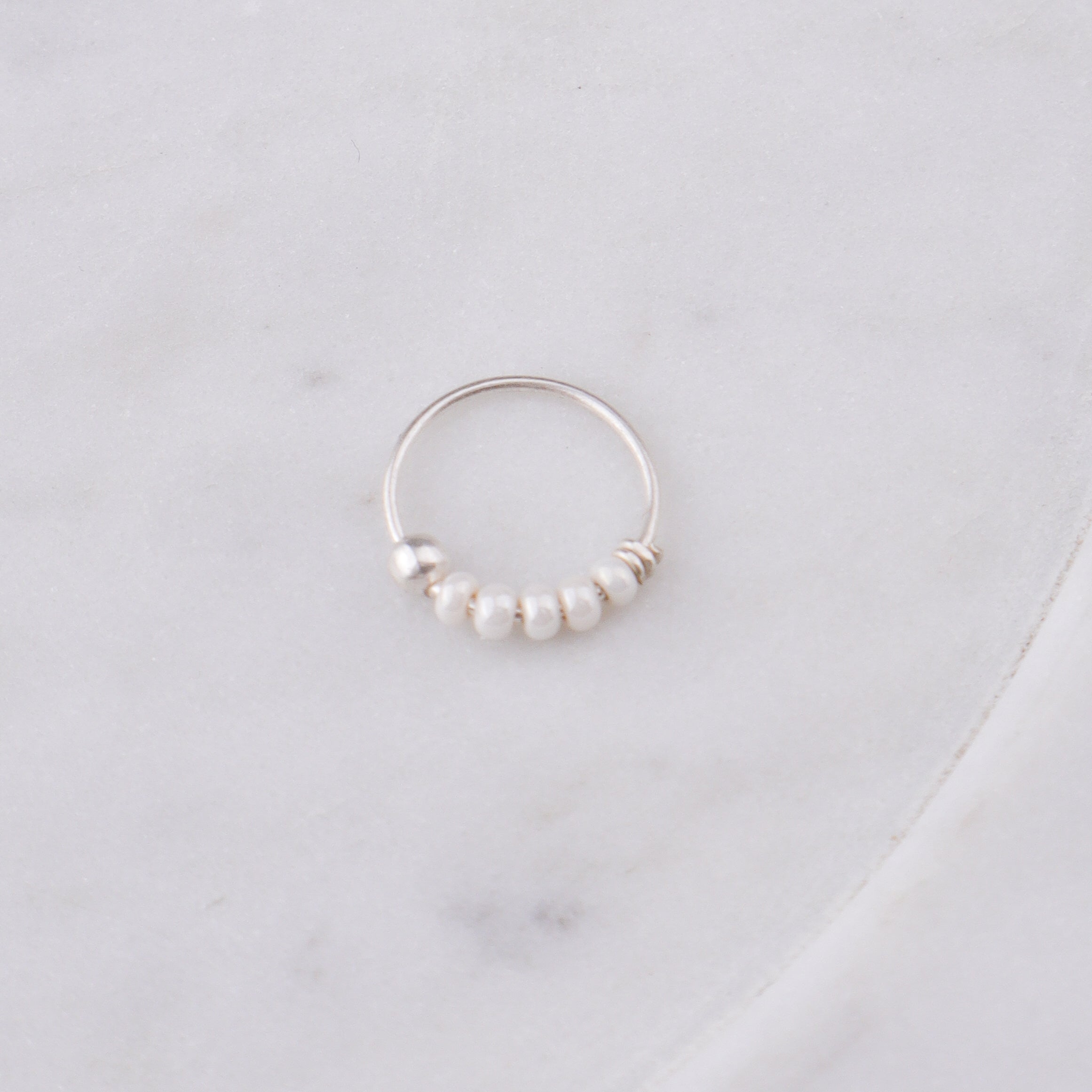 Silver Septum Cum Nose Ring with White Bead (Pierced)