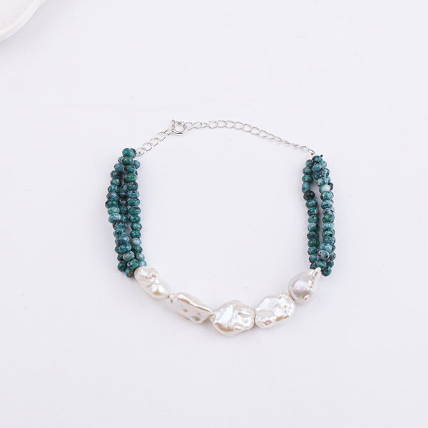 Green Jade & Baroque Pearl Bracelet