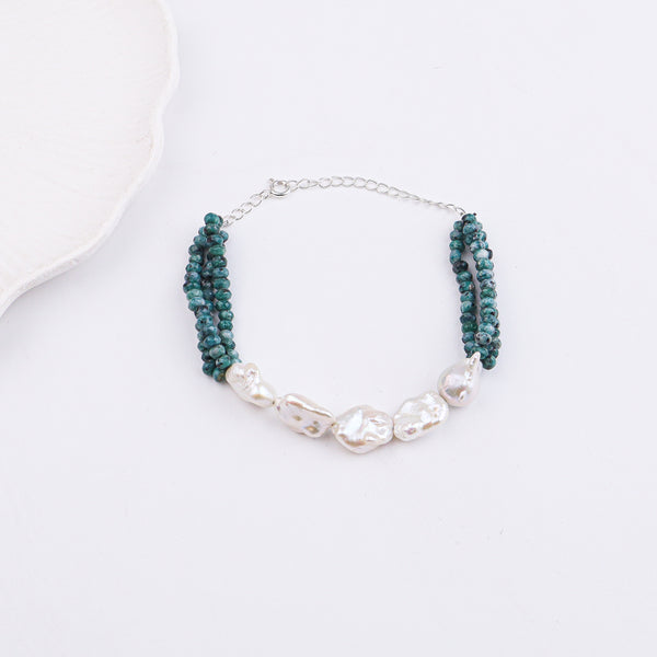 Green Jade & Baroque Pearl Bracelet