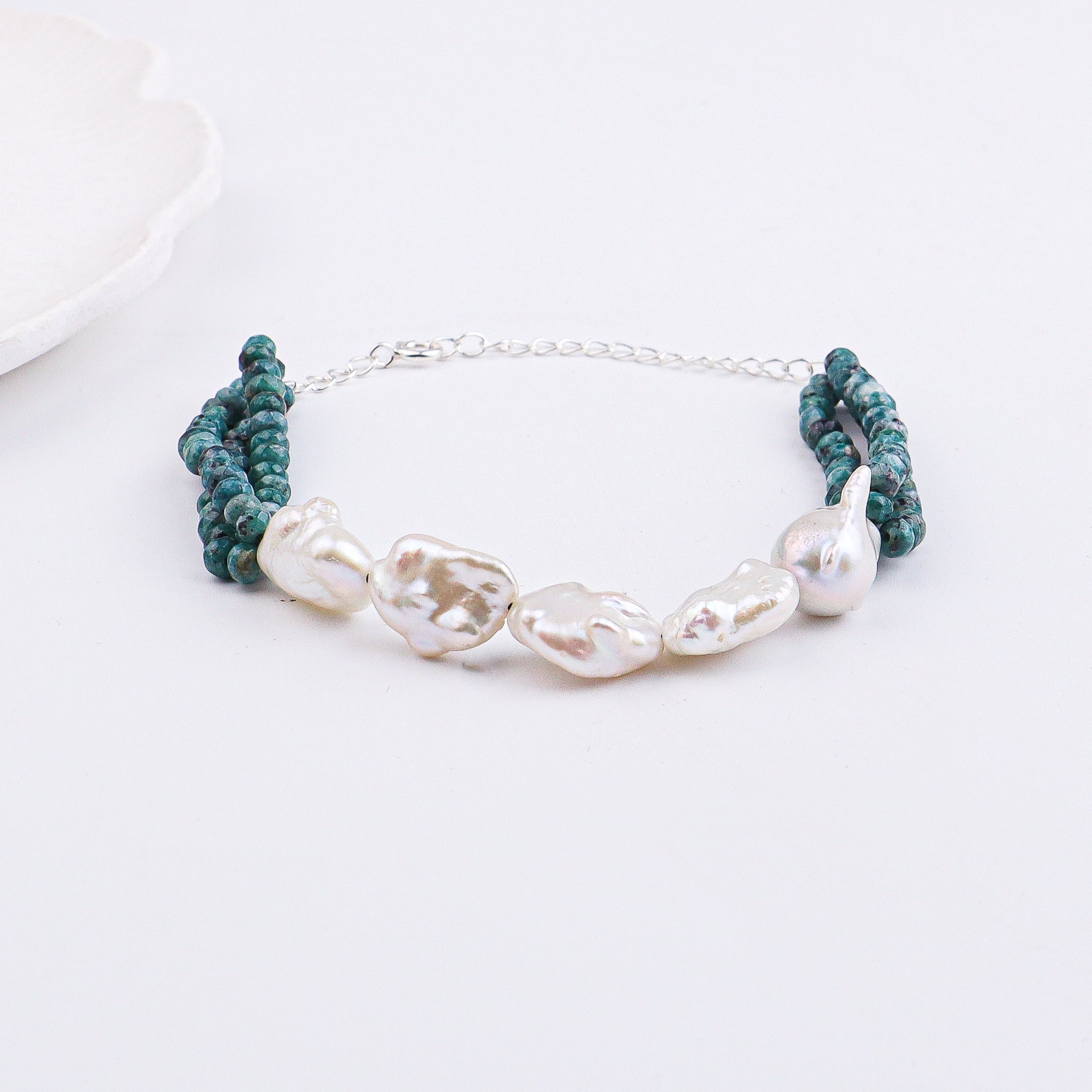 Green Jade & Baroque Pearl Bracelet