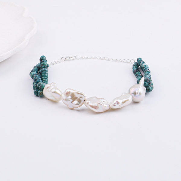 Green Jade & Baroque Pearl Bracelet