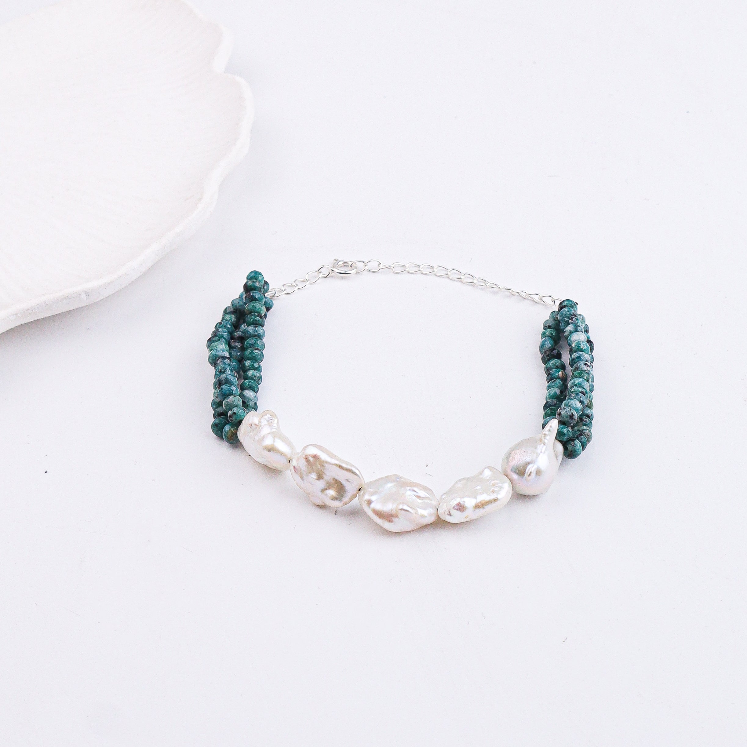 Green Jade & Baroque Pearl Bracelet