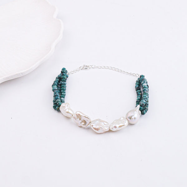 Green Jade & Baroque Pearl Bracelet