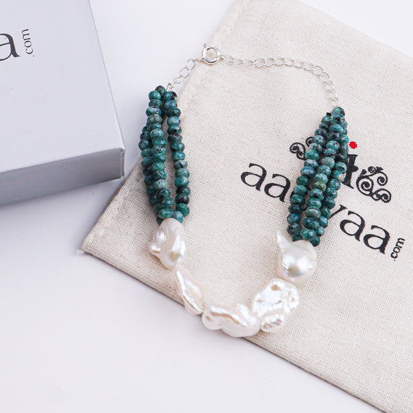 Green Jade & Baroque Pearl Bracelet