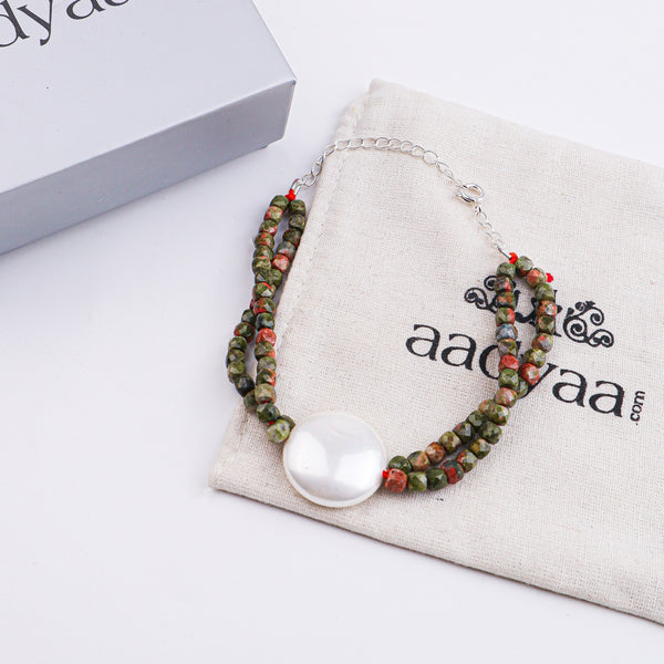 Unakite & Coin Pearl Bracelet
