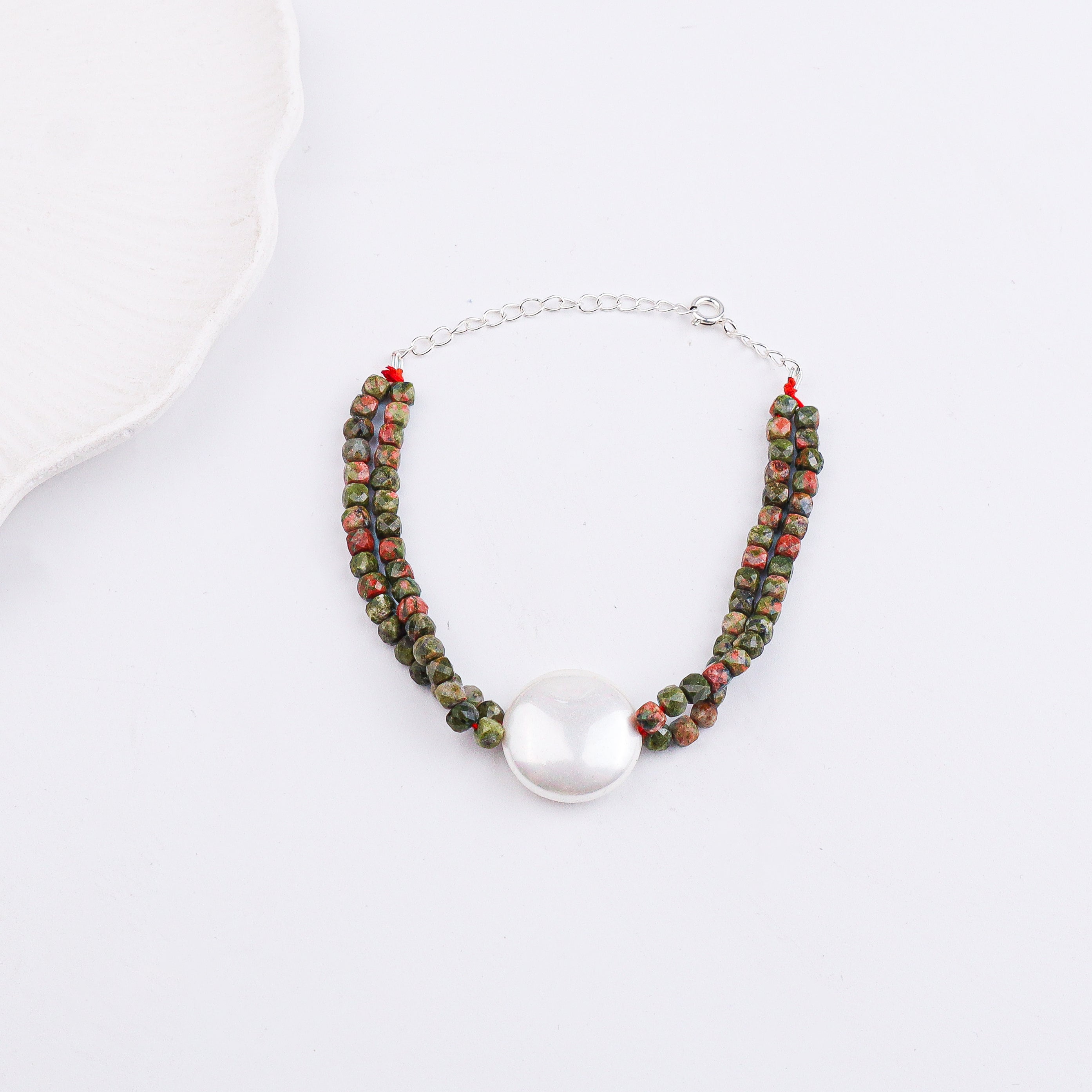 Unakite & Coin Pearl Bracelet