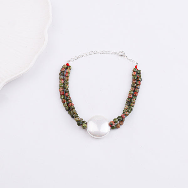 Unakite & Coin Pearl Bracelet