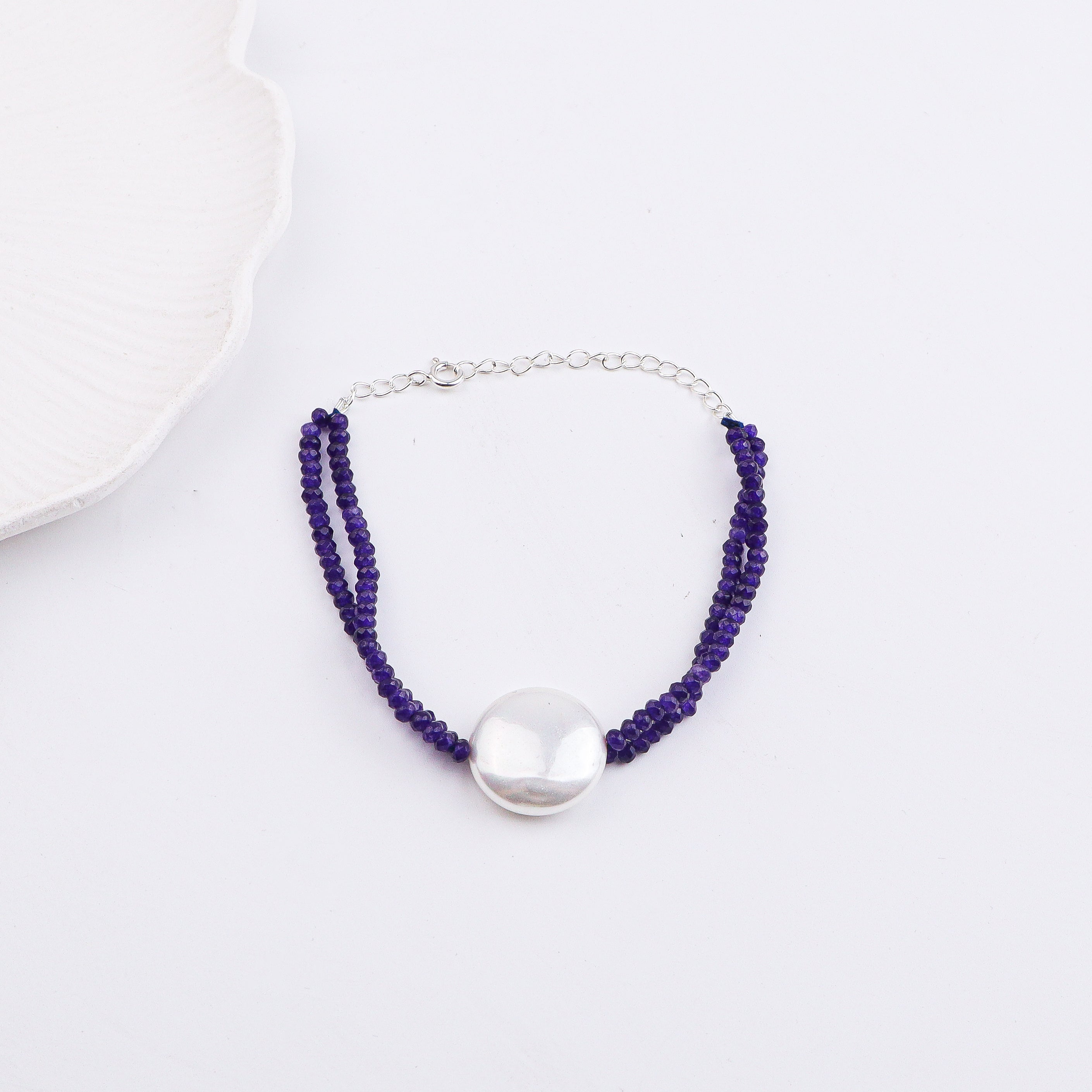 Purple Jade & Coin Pearl Bracelet