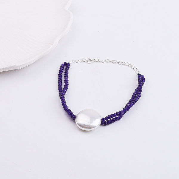 Purple Jade & Coin Pearl Bracelet