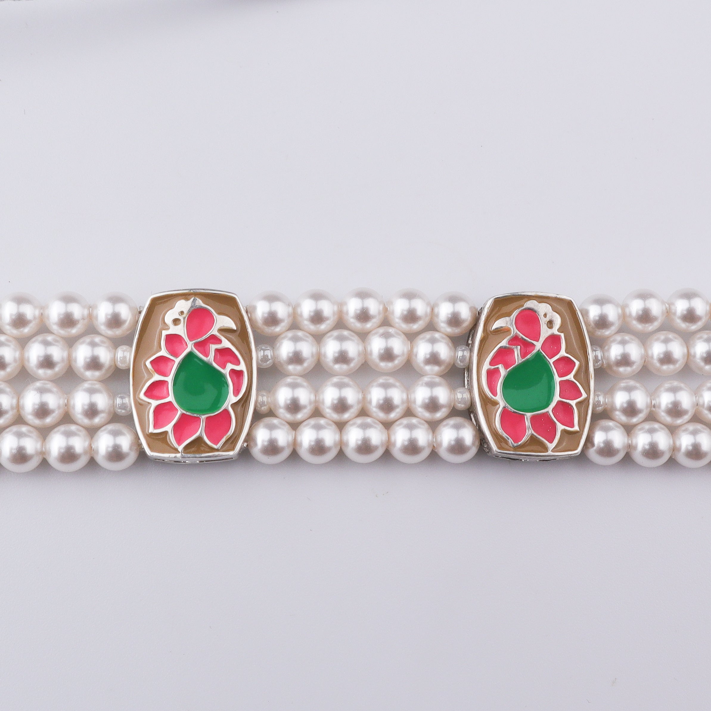 Peacock & Pearl Silver Choker