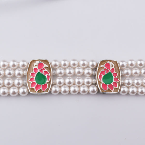 Peacock & Pearl Silver Choker