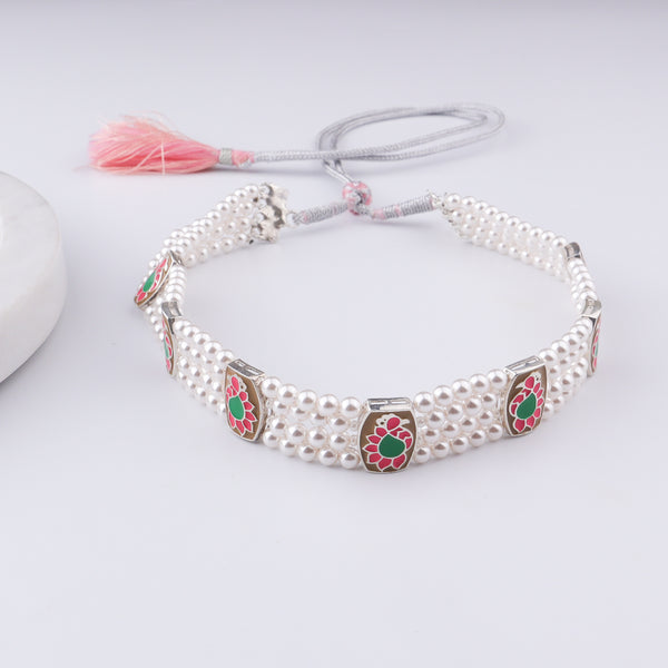 Peacock & Pearl Silver Choker