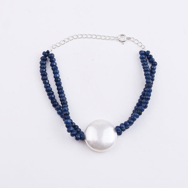 Blue Jade & Coin Pearl Bracelet