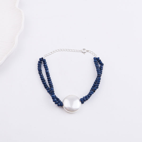 Blue Jade & Coin Pearl Bracelet