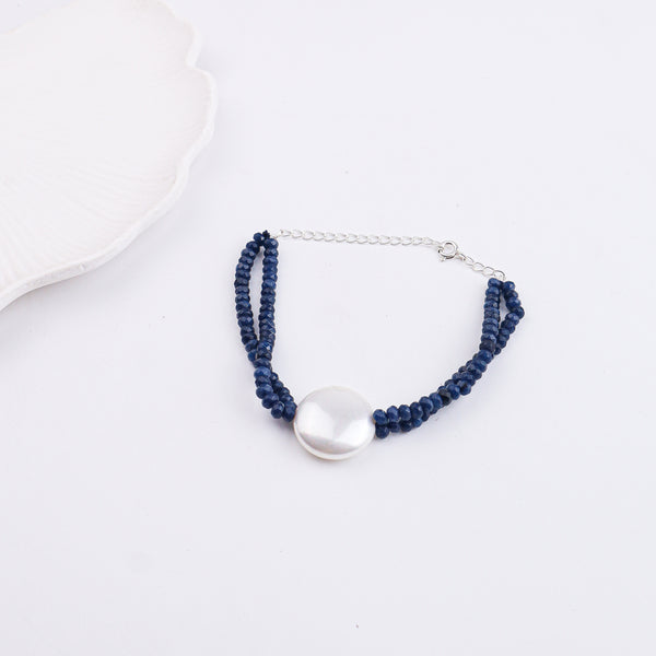 Blue Jade & Coin Pearl Bracelet