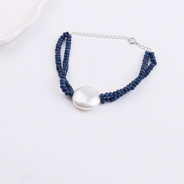 Blue Jade & Coin Pearl Bracelet
