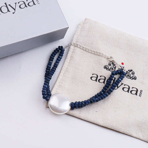 Blue Jade & Coin Pearl Bracelet