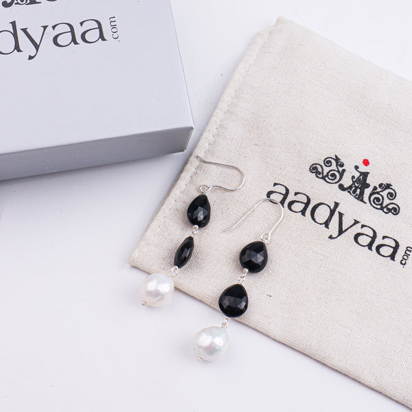 Black Spinnel & Baroque Pearl Drop Earring