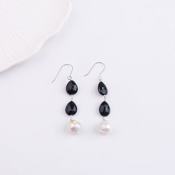 Black Spinnel & Baroque Pearl Drop Earring