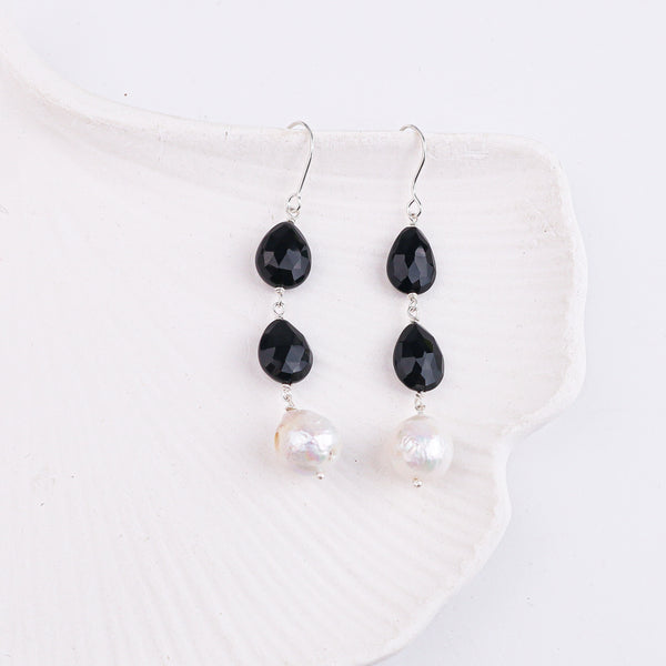 Black Spinnel & Baroque Pearl Drop Earring