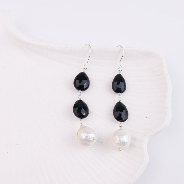 Black Spinnel & Baroque Pearl Drop Earring