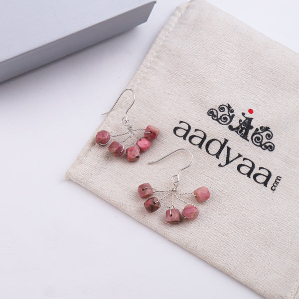 Rose Quartz Silver Earrings (Project Handmade)
