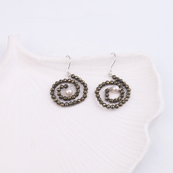Pyrite & Pearl Silver Earrings (Project Handmade)