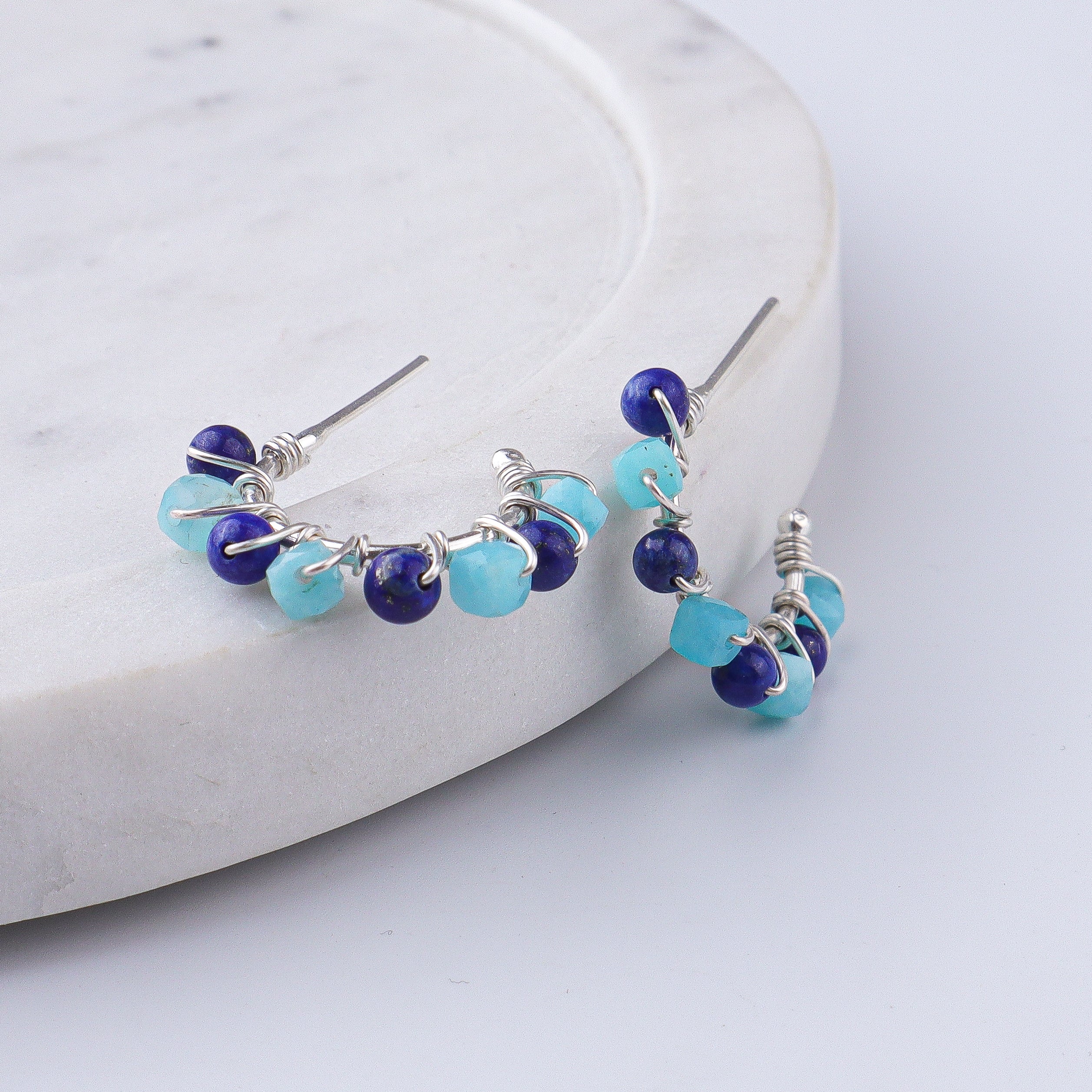 Blue Jade & Lapis Lazuli Hoops (Project Handmade)
