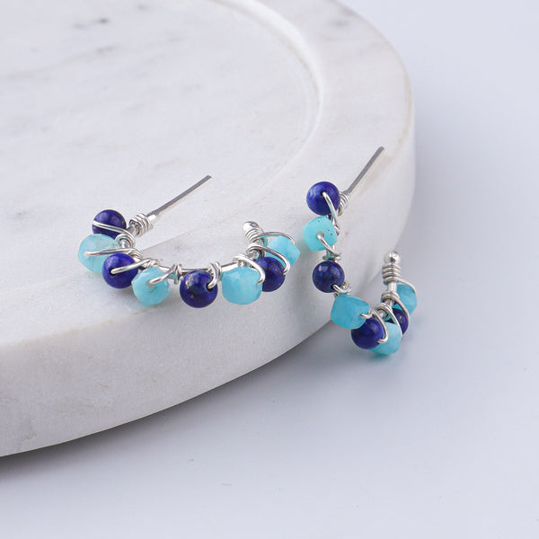 Blue Jade & Lapis Lazuli Hoops (Project Handmade)