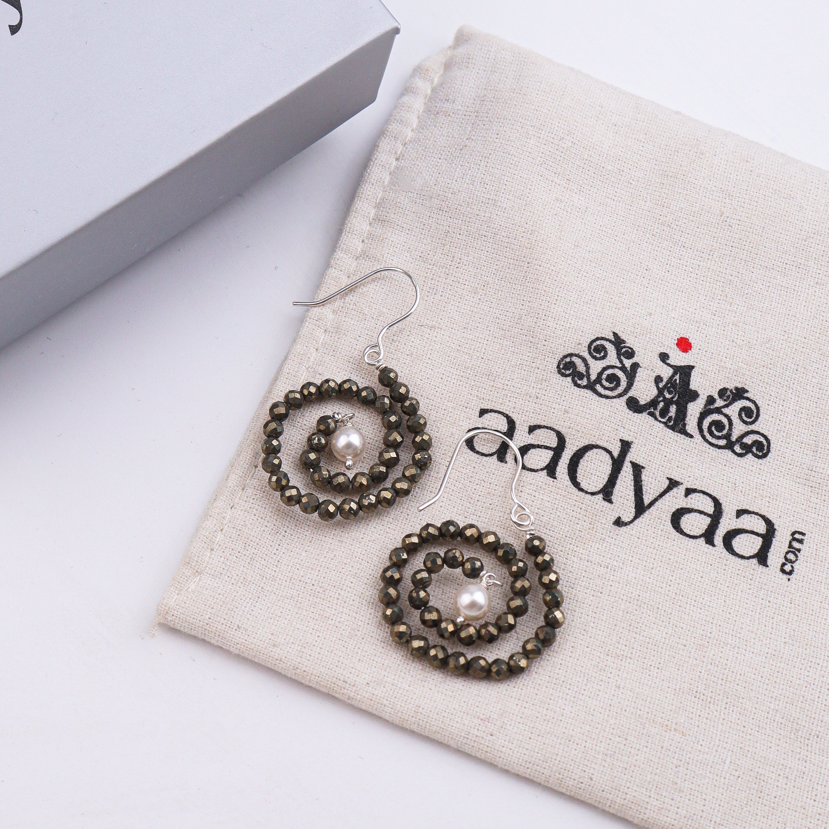 Pyrite & Pearl Silver Earrings (Project Handmade)