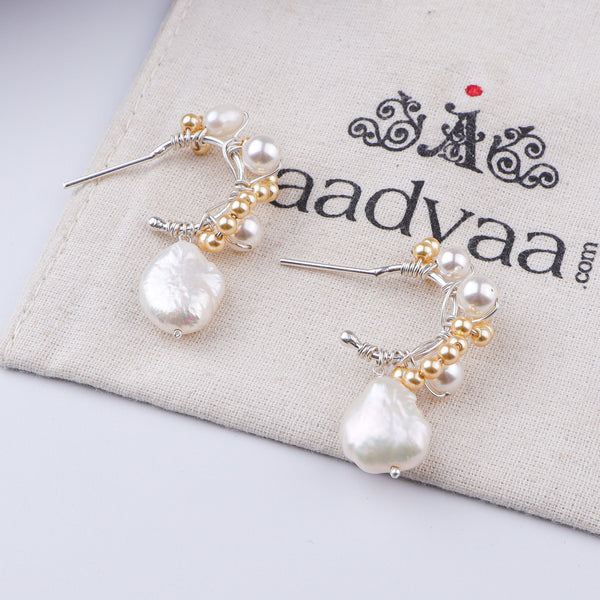 Baroque, Golden & Freshwater Pearl Hoops (Project Handmade)